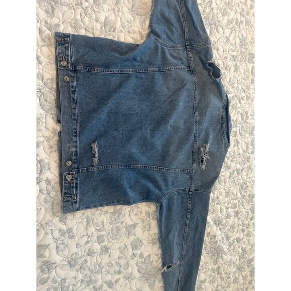 &Demin Distressed Blue Jacket With Button Closure Front Pockets, Small - Picture 10 of 12